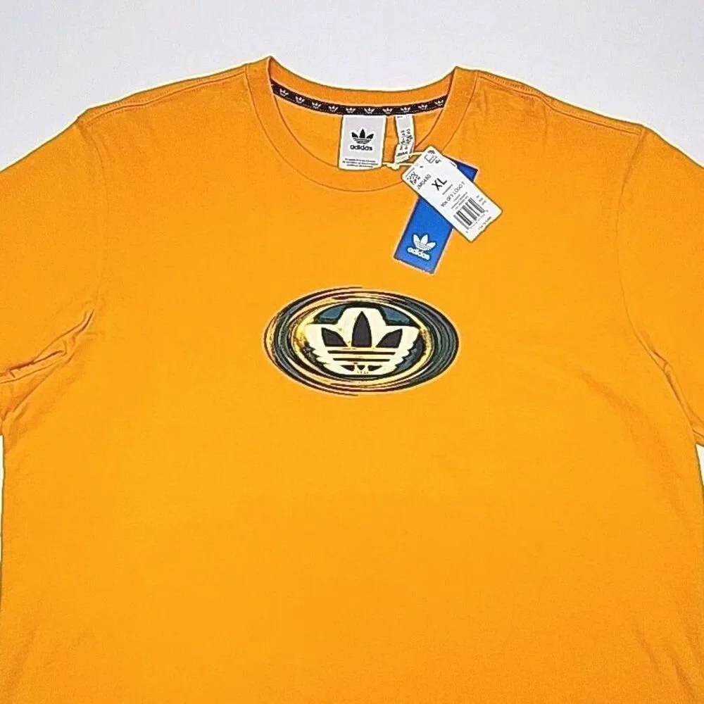 Adidas T-Shirt 90s GFX Logo Graphic Tee Orange Men Sz XL Cotton Short Sleeve NEW